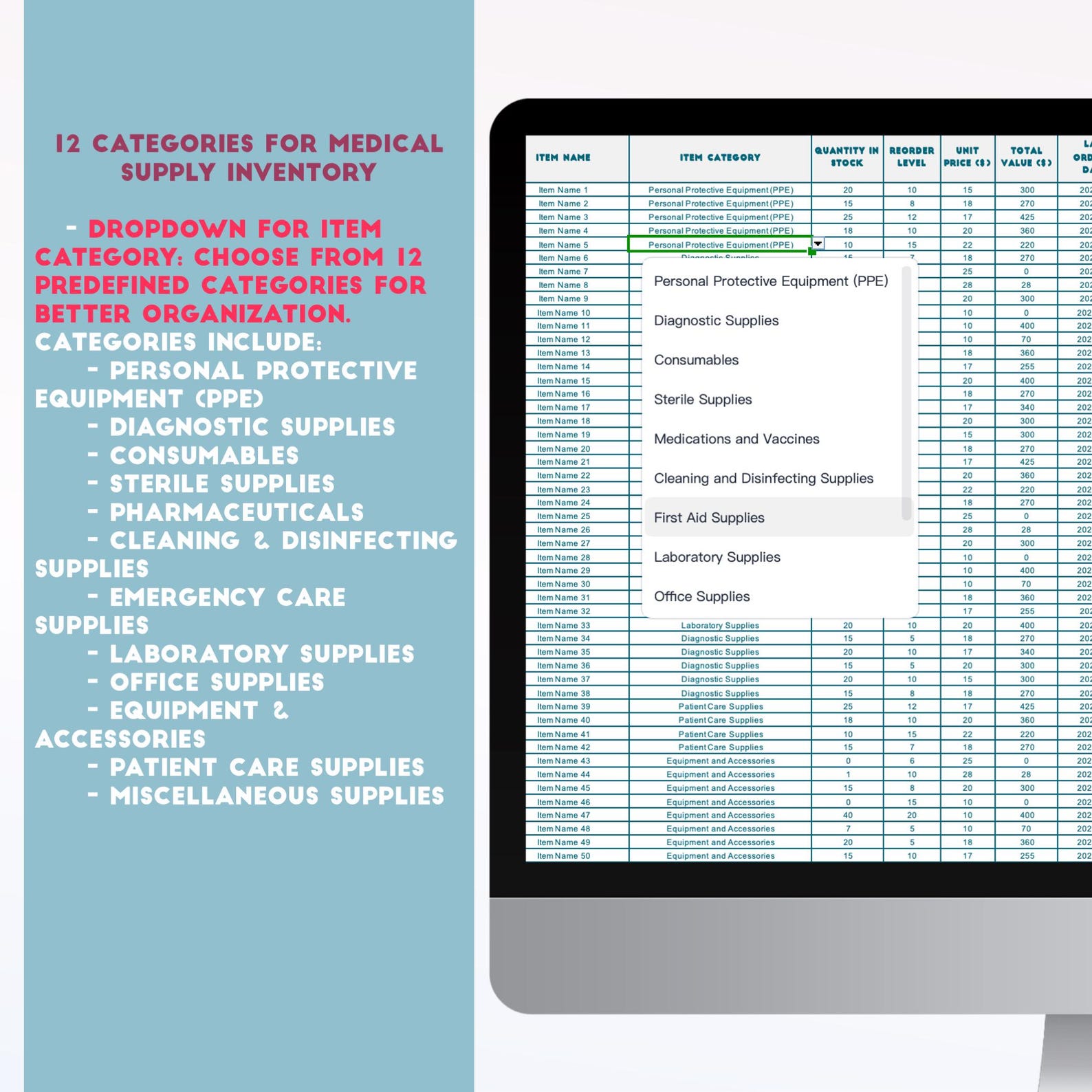 medical supply inventory template in google sheets,... Medical Supply Inventory Tracker Template | Spreadsheet for Healthcare ...