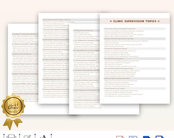 Clinic Supervision Resource with Key Points, Clinic Supervision Topics for Mental Health and Social Work, Clinic Supervision Guide, 30 Topic