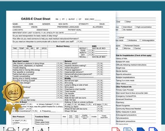 Printable OASIS-E Start of Care Cheat Sheet, Editable OASIS E Start of Care (SOC) Form Template , Home Health Care, Nursing Assessment Form