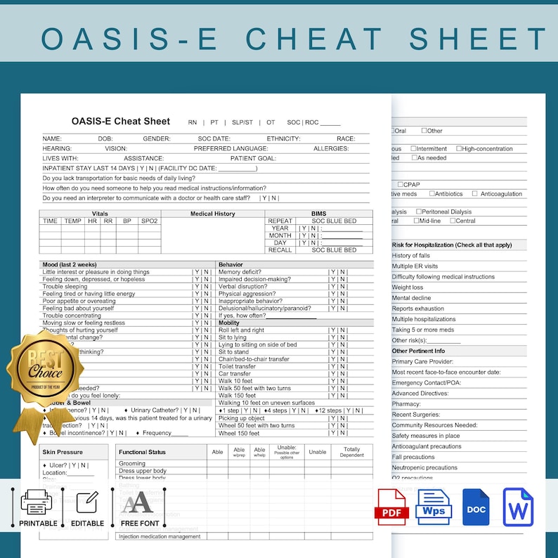 Printable OASIS E Start of Care Cheat Sheet Editable OASIS E Start of Printable OASIS E Start of Care Cheat Sheet Editable OASIS E Start of