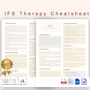 Può includere: Un cheat sheet di terapia IFS stampabile con un design colorato. Il cheat sheet include informazioni sul processo di trattamento, la durata del trattamento, le possibili conseguenze, i principi fondamentali, gli obiettivi della terapia e l'idoneità. Il cheat sheet include anche una breve descrizione della terapia IFS, che è una forma di psicoterapia che si concentra sull'identificazione e la comprensione delle diverse parti della psiche.