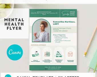 Mental Health Therapy Brochure Canva Template for Counselors, Therapy Services US letter Brochure, Mental Health Clinic Brochure Template
