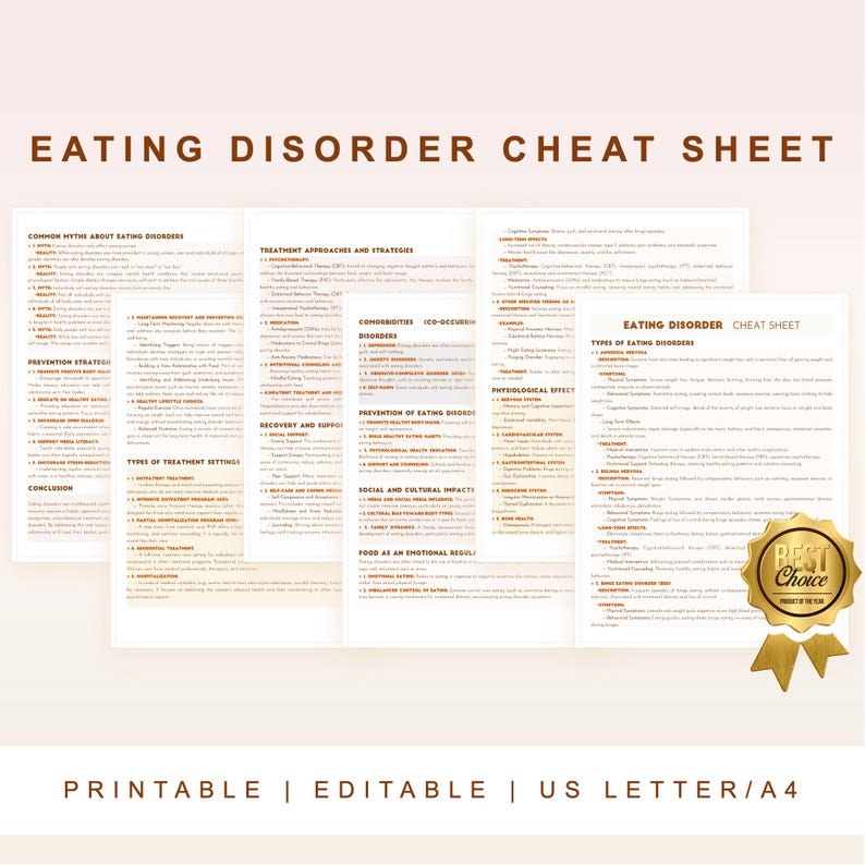 Eating Disorder Checklist.pdf Eating Disorder Cheat Sheet, Anorexia, Bulimia, Binge Eating & Recovery ...