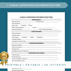 Printable Direct Service Clinical Supervision Note Template editable