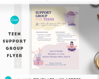 Teen Therapy Group Flyer Template Canva, Anxiety Support Group for Teens, Editable Mental Health Flyer,  Adolescent Counseling Handout