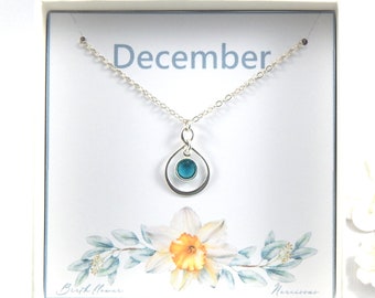 December Birth Flower and Birthstone Necklace in Gift Box