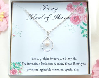 Maid of Honor Gift Necklace,Matron of Honor Gift,Maid of honor Thank You Gift,Maid of Honor Perlescent White Necklace,Maid of Honor Thanks