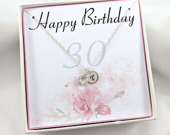 30th Birthday Gift Necklace,Personalized 30th Gift,Gift For 30 Birthday,30th Personalized Initial And Birthstone Necklace