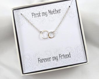 Mother Daughter Sterling Silver Interlocking Circle Necklace,Mother Linked Circle Necklace,Interlocking Circle Necklace for Mother