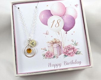 18th Birthday Gift Necklace,Personalized 18th Gift,Gift For 18 Birthday,18th Personalized Initial And Birthstone Necklace