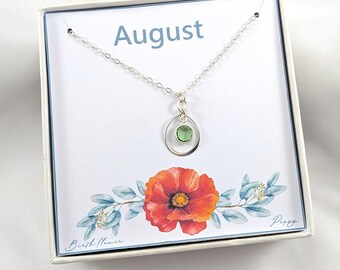 August Birth Flower and Birthstone Necklace in Gift Box
