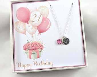 21st Birthday Gift Necklace,Personalized 21st Gift,Gift For 21 Birthday,21st Personalized Initial And Birthstone Necklace