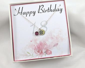 18th Birthday Gift Necklace,Personalized 18th Gift,Gift For 18 Birthday,18th Personalized Initial And Birthstone Necklace