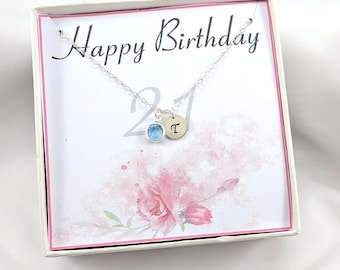 21st Birthday Gift Necklace,Personalized 21st Gift,Gift For 21 Birthday21st Personalized Initial And Birthstone Necklace