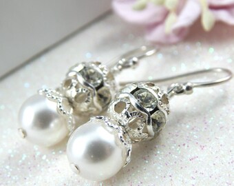 Swarovski Crystal Pearl Drop Earrings, Sterling Silver