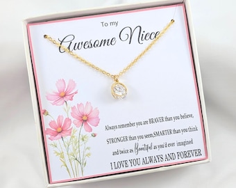 Niece Necklace, Niece Floating Cubic Zirconia Necklace, Gift for Niece,Niece Jewellery