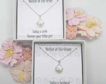 Set of 2 Mother Of The Bride and Mother of the Groom Necklaces, Mother of the Bride and Mother of the Groom Gift,Gift from Son and Daughter