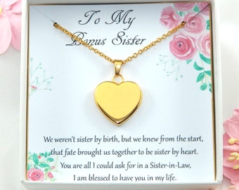 Bonus Sister Necklace,Bonus Sister jewelry,Sister In Law Necklace,Heart Necklace Gift For Sister In Law,Heart Necklace for Bonus Sister