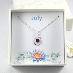 July Birth Flower and Birthstone Necklace in Gift Box