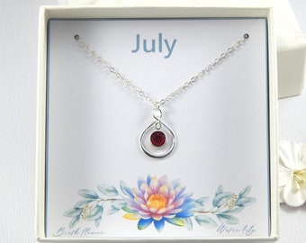 July Birth Flower and Birthstone Necklace in Gift Box