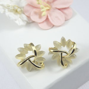 Dainty Natural Opal Flower Stud Earrings,White Cat Eye Flower Earrings  18k Gold Plated