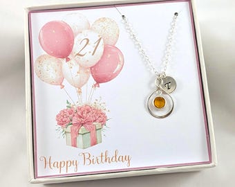 21st Birthday Gift Necklace,Personalized 21st Gift,Gift For 21 Birthday,21st Personalized Initial And Birthstone Necklace