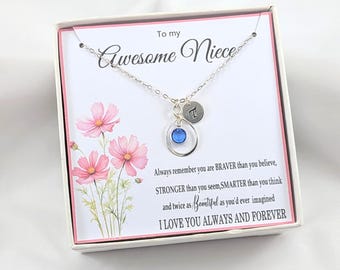 Personalized Niece Necklace,Niece Birthstone, and Initial Charm Necklace,Gift to Nice from Aunt,Niece Graduation Gift
