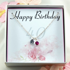 40th Birthday Gift Necklace,Personalized 40th Gift,Gift For 40 Birthday,40th Personalized Initial And Birthstone Necklace