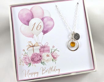 16th Birthday Gift Necklace,Personalized 16th Gift,Gift For 16 Birthday,16th Personalized Initial And Birthstone Necklace