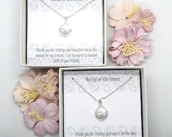 Set of 2 Mother Of The Bride and Mother of the Groom Necklaces, Mother of the Bride and Mother of the Groom Gift,Gift from Son and Daughter