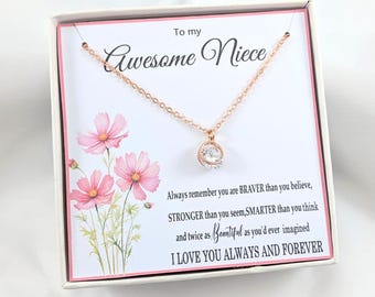 Niece Rose Gold Floating Cubic Zirconia Necklace,Gift for Niece,Niece Necklace Gift from Aunt,Niece Birthday Necklace,Niece Graduation