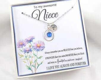 Personalized Niece Necklace,Niece Birthstone and Initial Necklace, Niece Birthday Gift from Aunt
