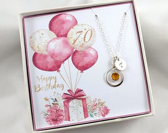 70th Birthday Gift Necklace,Personalized 70th Gift,Gift For 70 Birthday,70th Personalized Initial And Birthstone Necklace