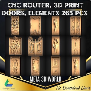 Puertas y elementos, paquete de muebles, 265 piezas: modelo STL 3D para enrutador CNC, relieve, Artcam, Aspire, grabador, máquina de tallado, archivo de impresión 3D