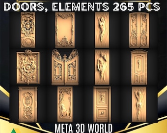 Puertas y elementos, paquete de muebles, 265 piezas - Modelo STL 3D para fresadora CNC, relieve, Artcam, Aspire, grabadora, máquina de tallado, archivo de impresión 3D