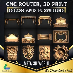 Decor and Furniture Pack, 905 Pcs - 3D STL Model for CNC Router, Relief, Artcam, Aspire, Engraver, Carving Machine, Wall Art, 3D Print File