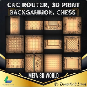 Paquete de ajedrez y backgammon, 133 piezas: modelo STL 3D para enrutador CNC, relieve, Artcam, Aspire, grabador, máquina de tallado, archivo de impresión 3D