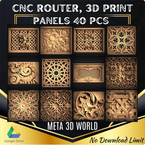 Paquete de paneles, 40 piezas: modelo STL 3D para enrutador CNC, relieve, Artcam, Aspire, grabador, máquina de tallado, archivo de impresión 3D