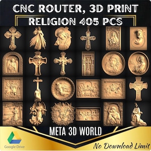 Religiepakket, 405 stuks - 3D STL-model voor CNC-router, reliëf, Artcam, Aspire, graveur, snijmachine, decor, kunst aan de muur, 3D-afdrukbestand