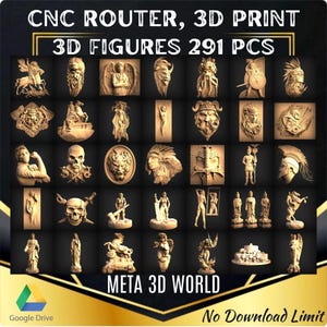Pacote de figuras 3D, 291 peças - modelo 3D STL para roteador CNC, relevo, Artcam, Aspire, gravador, máquina de escultura, figuras, personagem, arquivo de impressão 3D