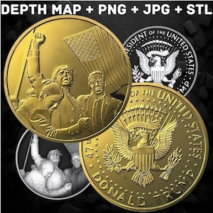 President Donald Trump Coin Design - 3D Fiber Laser Engraving, Png, Jpeg, Depth Map, for CNC and Laser Engraving - Digital Download