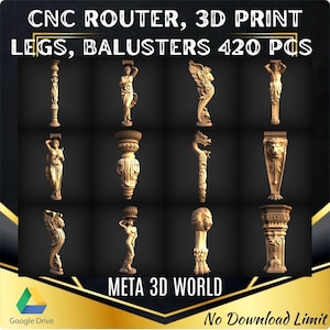 Patas y balaustres, paquete de muebles, 420 piezas - Modelo STL 3D para enrutador CNC, relieve, Artcam, Aspire, grabador, máquina de tallado, archivo de impresión 3D