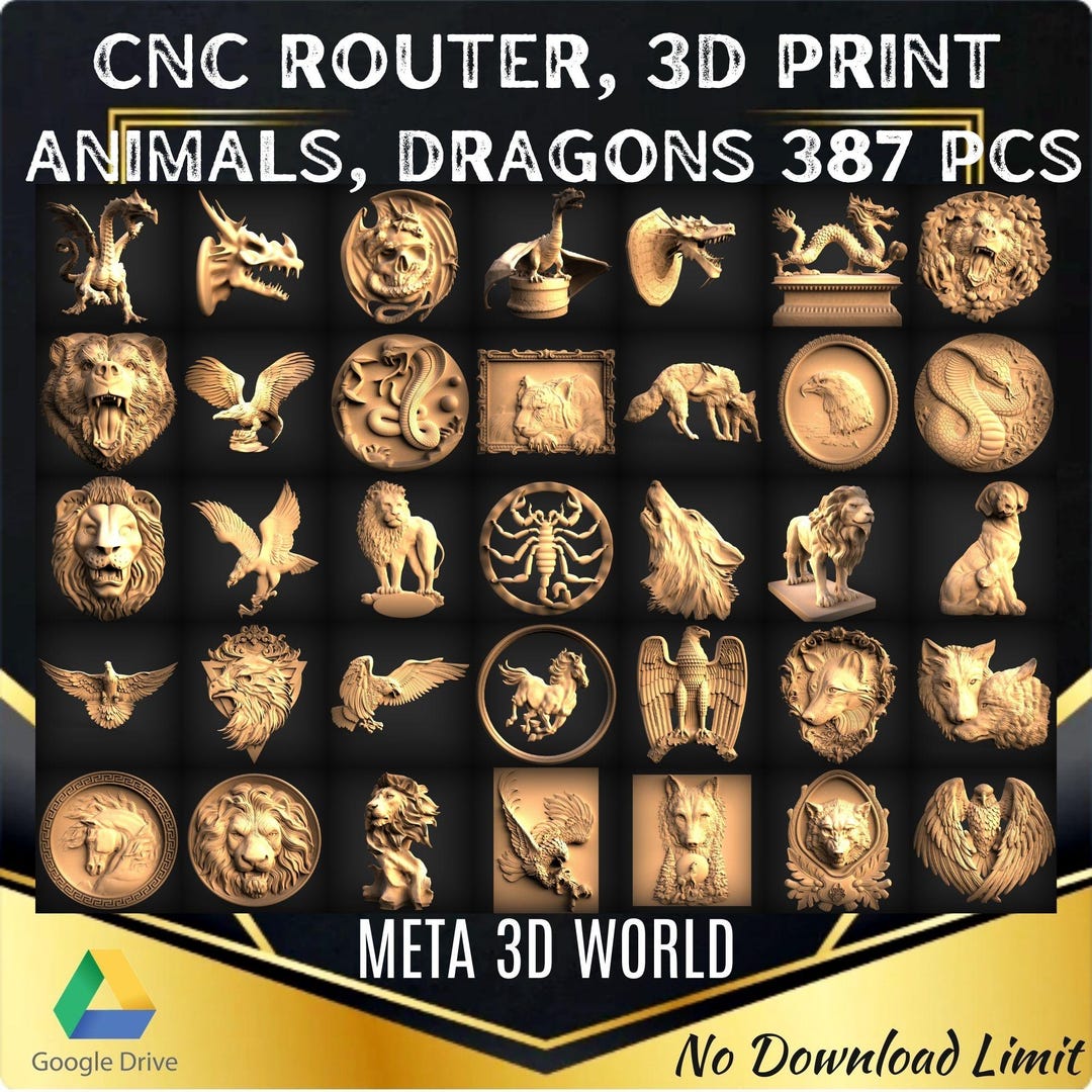 3D Animals and Dragons STL Model: CNC Router Carving (387 Pcs) - Etsy