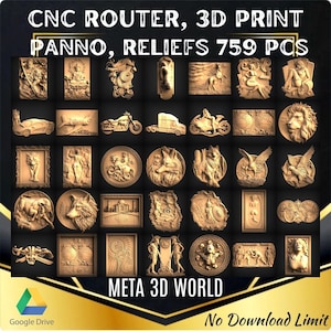 Panno, paquete de relieves, 759 piezas: modelo STL 3D para enrutador CNC, relieve, Artcam, Aspire, grabador, máquina de tallado, Asia, automóvil, sauna, impresión 3D