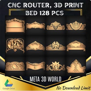 Cama, paquete de muebles de lujo, 128 piezas, modelo STL 3D para enrutador CNC, relieve, Artcam, Aspire, grabador, máquina de tallado, archivo de impresión 3D