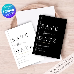 Plantilla de invitación de boda elegante: invitaciones de día y de noche, editable en Canva (descarga digital)