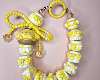 Authentic Pompompurin Handmade Phone Charm (hand painted and beaded by hand, please see video how to attach to phone)