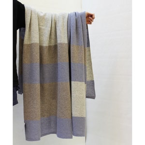 Colour block merino wool throw in blues/natural/grey image 2