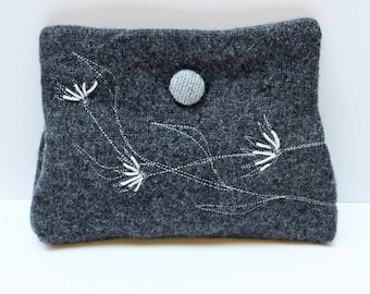 Embroidered wildflower purse Charcoal grey