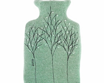 Soft Jade Green embroidered  1 litre Hot water bottle